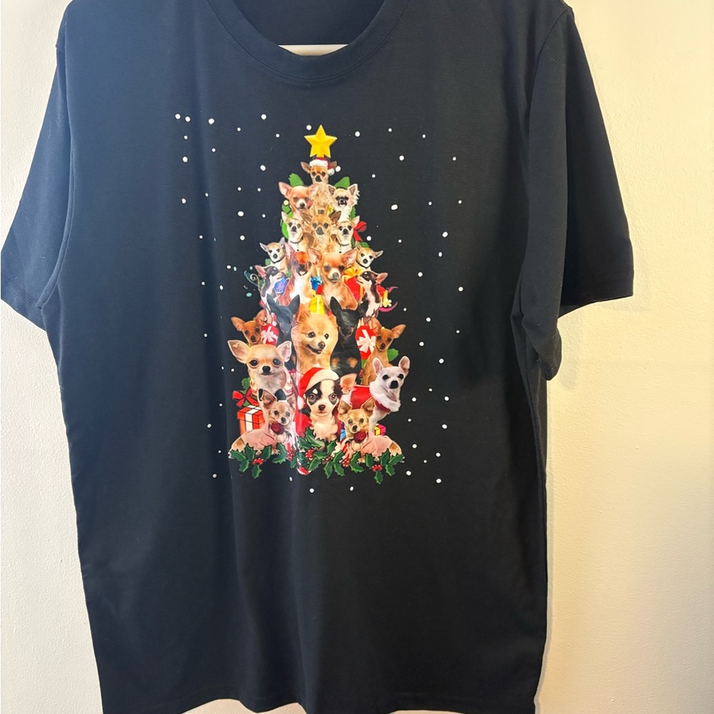 Black T-Shirt with Festive Dog Design